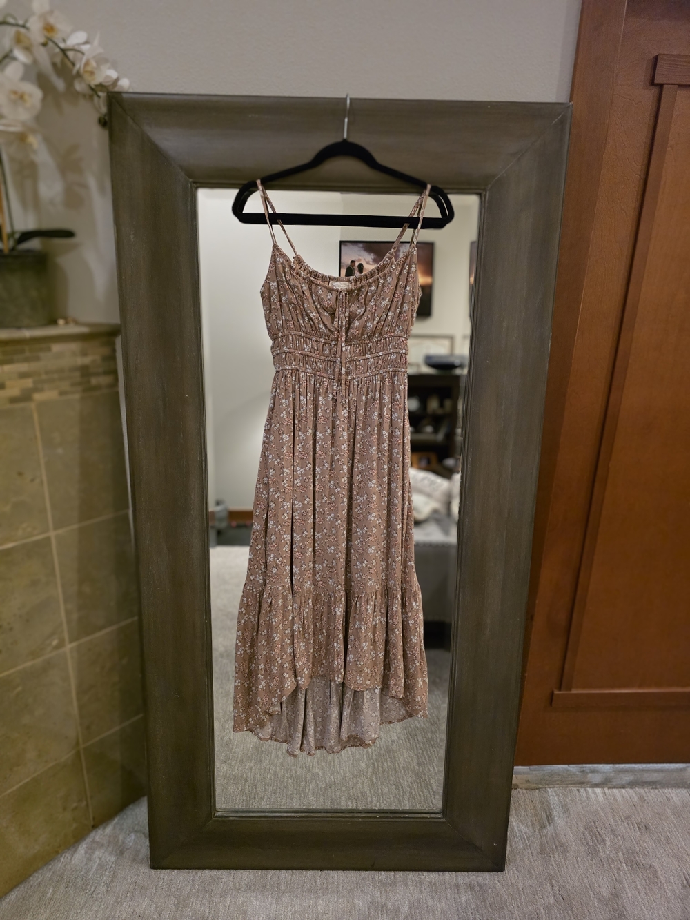 Altar'd State Floral Spaghetti Strap Midi Dress in Dusty Rose